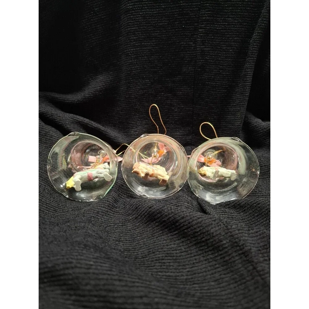 Vintage Clear Glass Bell Ornaments Carousel Horse Clapper Set 3 Christmas 3
